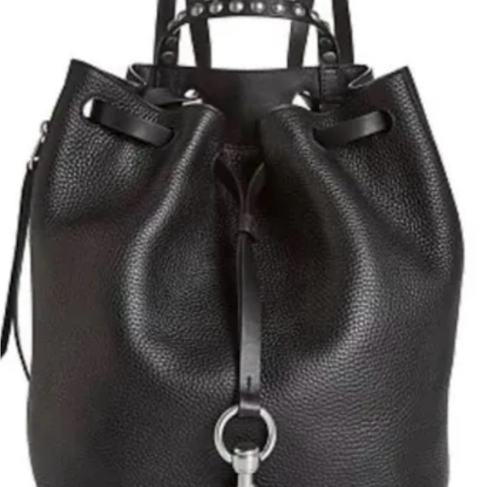 Rebecca Minkoff Blythe Black Pebbled Leather Drawstring Bucket Bag backpack